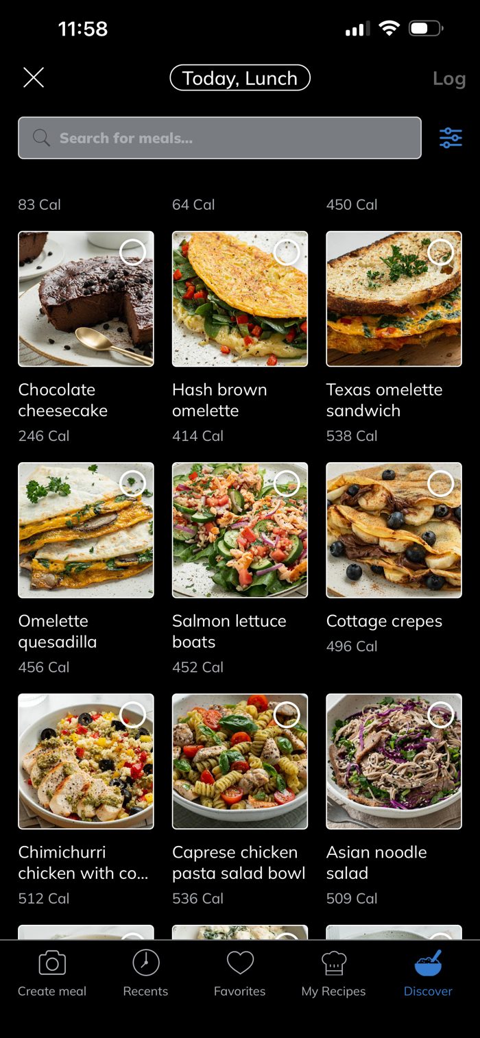 Recipe library in the AJC Coaching app